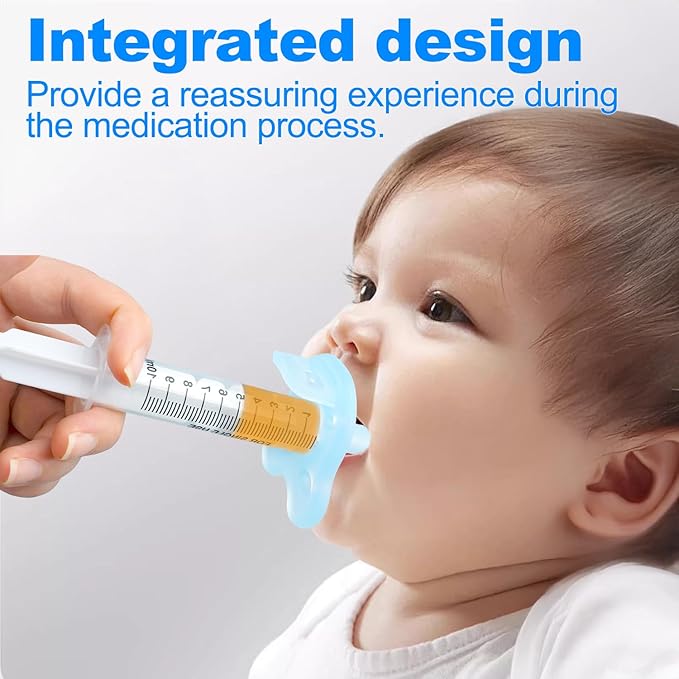 Baby Medicine Dispenser, Baby Medicine Syringe, 0 Months and up Baby Pacifiers, 100% Silicone Pacifiers, BPA-Free (Blue, Model 2)