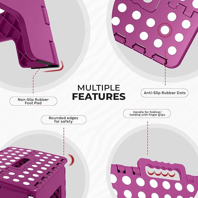 Utopia Home Folding Step Stool with Handle – 9 Inch Anti Slip Collapsible Stool – Holds Up to 300 lbs – Sturdy Plastic Step Stool Foldable for Kitchen, Bathroom and Home Use (1-Pack, Purple)