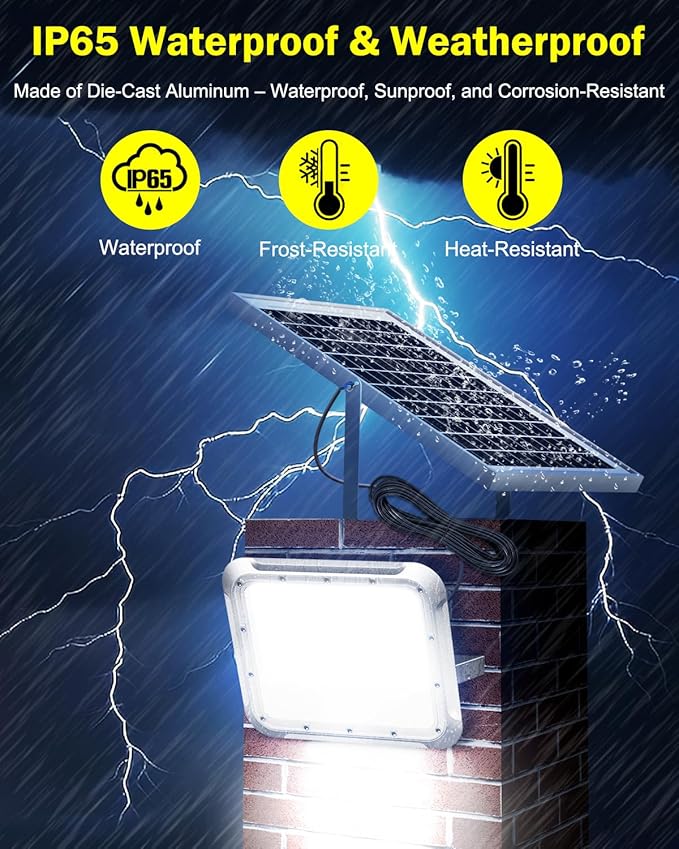Outdoor Solar LED Flood Lights: Waterproof Security Patio Lights with Remote Control, 6500K Bright Illumination Dawn to Dusk Lighting for Fence, Yard, Backyard, Wall, House