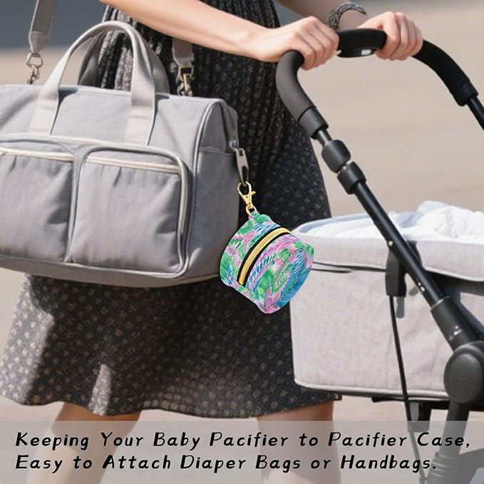 Pacifier Holder with Clip Pacifier Case for Diaper Bag Round Baby Pacifier Pouch Box Bag Portable Tie Dye Blue Green Pink