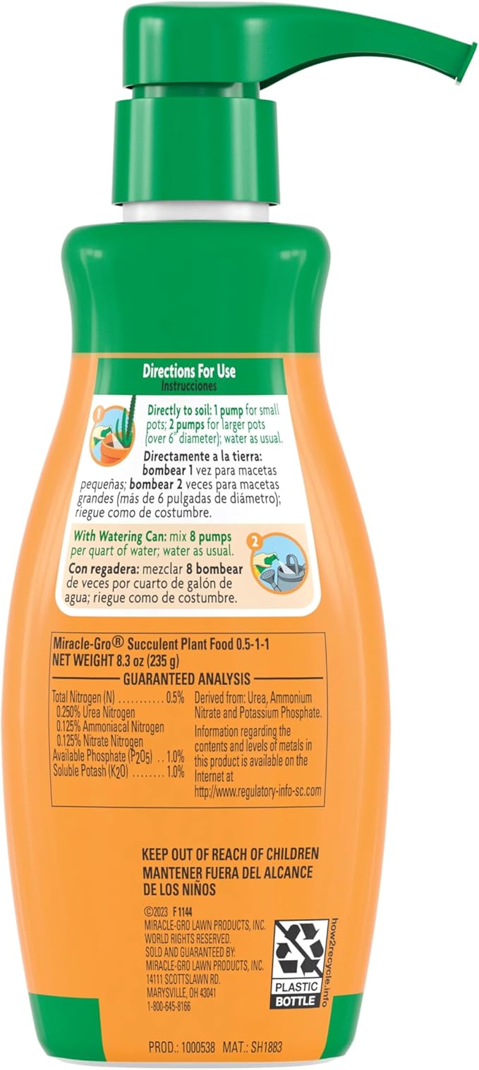 Miracle-Gro Succulent Plant Food, Liquid Plant Food for Indoor Succulents, Cacti, Jade Plants, Aloe Vera and More, 8 oz., 3-Pack