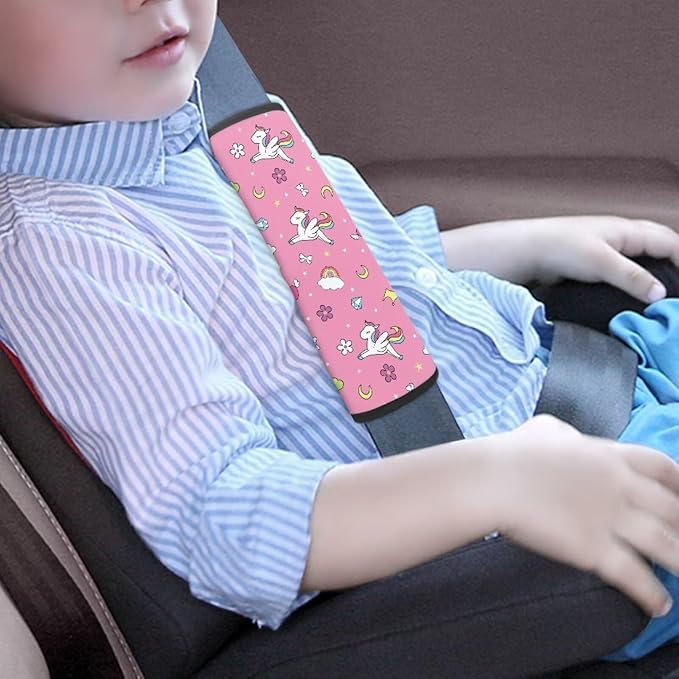 Biyejit 2 Pack Rainbow Horse Car Seat Belt Strap Adjuster for Kids, Galaxy Space Kids Car Seat Belt Cover Soft Seatbelt Shoulder Pad for Comfortable Driving, Car Accessories
