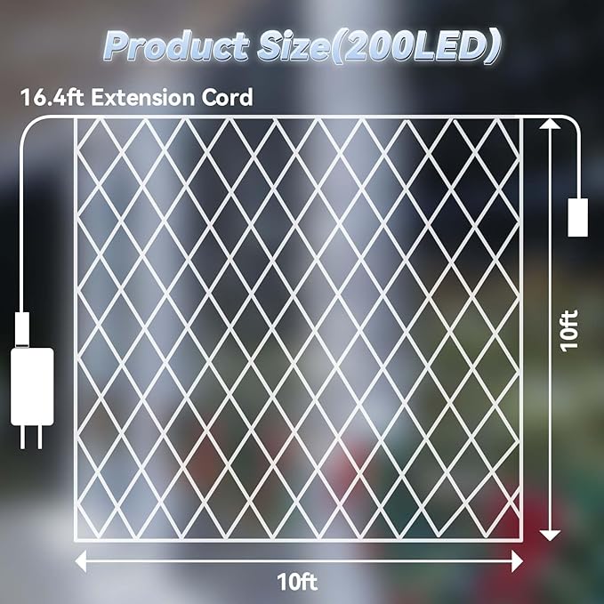 LitHome 10 x 10FT Gazebo Net Lights Outdoor, 200 LED Gazebo Lighting Waterproof, 8 Modes Connectable Net Lights with Timer, Cool White Christmas Mesh Light Plug in for Bushes, Pergolas, Garden Decor