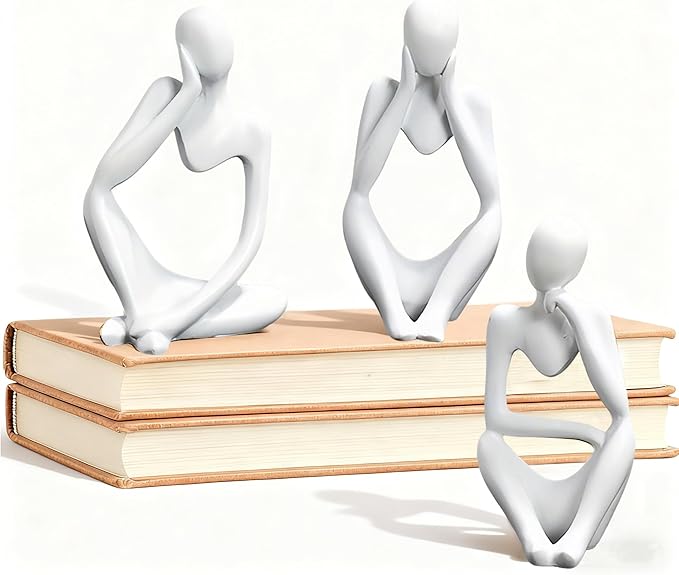 Mingzhang 3pcs Thinker Statue Abstract Art Thinker Figurines White Home Decor for Living Room, Office, Coffee Table, Bookshelf Decoration, Housewarming Gifts