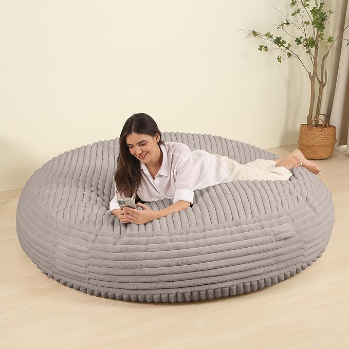 Memory Foam Bean Bag Chair, Bean Bag Bed with Fluffy Removable Cover, for Living Room Bedroom, 6FT Grey
