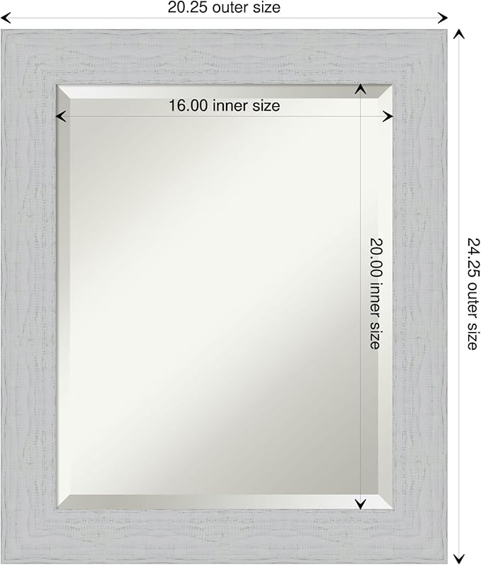 Amanti Art White Bathroom Mirror for Over Sink, 24x20 Shiplap White Rectangle Vanity Mirror, Small Coastal Wood Frame, Hangs Horizonally and Vertically, Bathroom Wall Decor, Beveled Edge from WI, USA