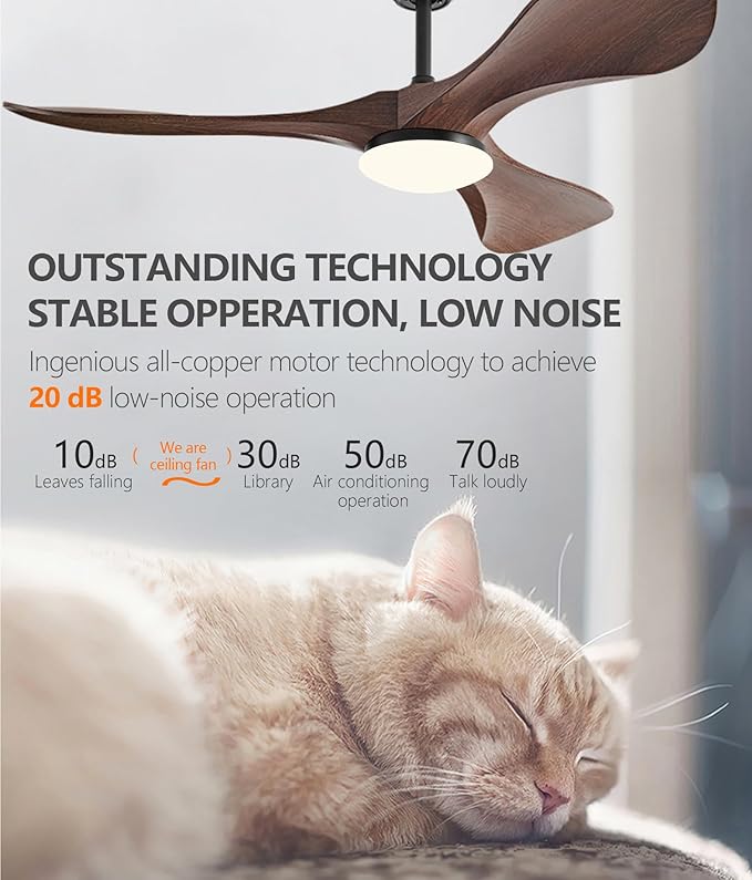 52in Ceiling Fan of 6200+CFM High Airflow with Light and Remote Control,Outdoor/Indoor Ceiling Fan with 3 Blades Noiseless Reversible DC Motor 6 Speeds with 3 CCT and Timer for Living Room Patios