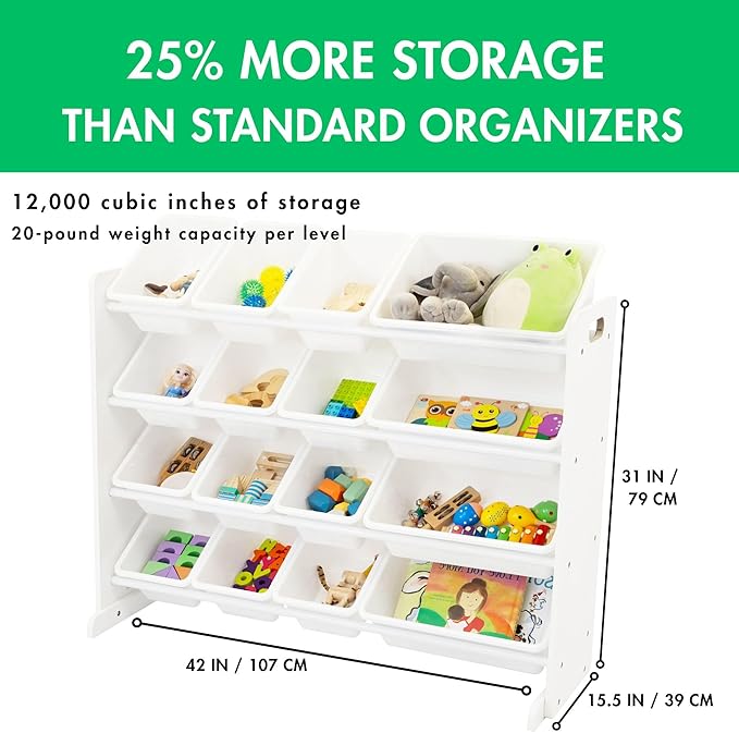 Humble Crew Supersized Toy Storage Organizer with 16 Removable Bins, White/White – Large Toy Storage for Toddlers Ideal for Kids' Rooms, Playrooms, and Nurseries - Modern Toy Bins for Kids