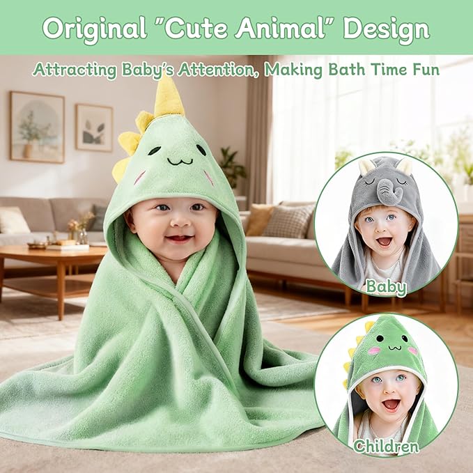 10 PCS Cute Baby Towels Set, 2 PCS Soft Baby Hooded Towels & 8 PCS Washcloths, Baby Bath Towels for Newborns, Infants & Toddlers, Ultra Absorbent, Cute Baby Towel Gift for Boys & Girls