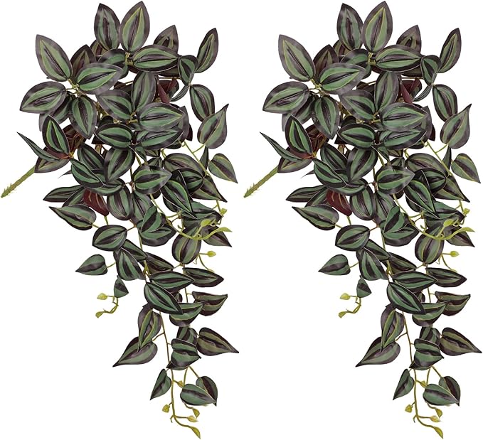 DILATATA Fake Hanging Plants Artificial Hanging Plants 26" Faux Wandering Jew Hangings Leaves Plant for Wall Shelf Home Indoor Outdoor Decor - 2 Pack