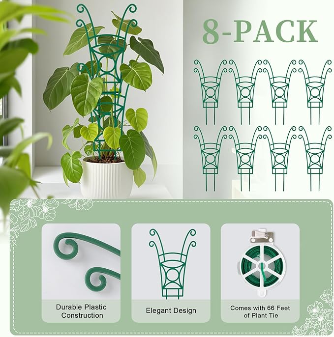 8 Pack Trellis for Potted Plants, Stackable Indoor Plant Trellis for Climbing Plants, Garden Trellis Outdoor for Flower Vine Lvy Hoya Houseplants Plant Support