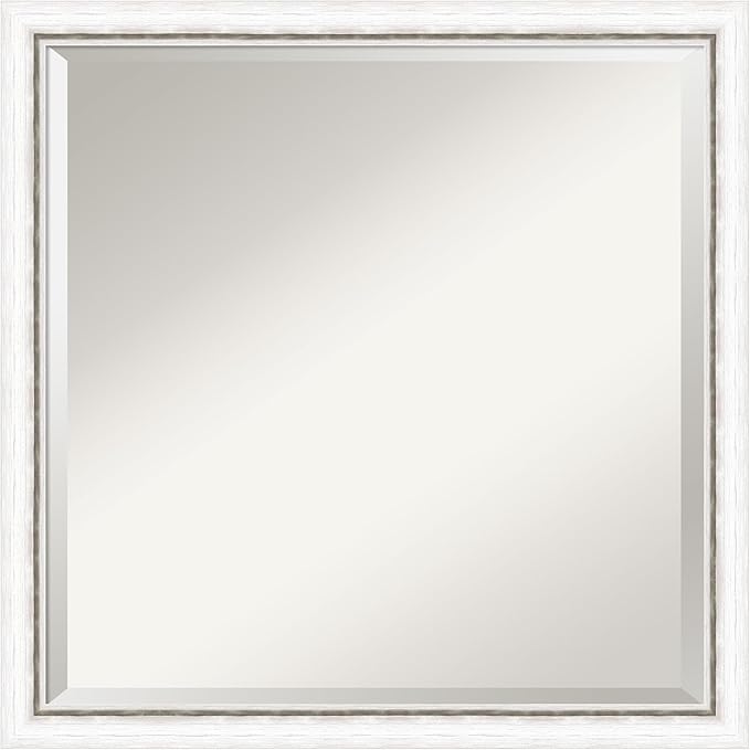 Amanti Art White Bathroom Mirror for Over Sink, 22x22 Morgan White Silver Square Vanity Mirror, Medium Modern Contemporary Wood Frame, Hangs Horizonally and Vertically, Bathroom Wall Decor, Beveled