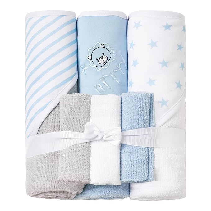 Viviland Baby Towels and Baby Wash Cloths Set Hooded Baby Towels Baby Wipes Absorbent Bath Face Towels Burp Cloths or Face Towels for Girl Boy 6-Pack Size 28 x 28 Inch(Lion)