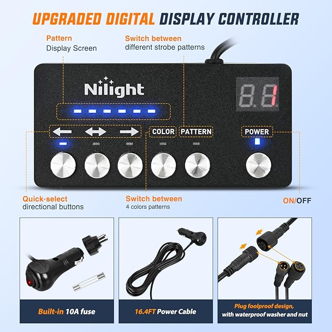 Nilight 162 LED Traffic Advisor Strobe Light Bar 2-in-1 Amber Green Emergency Warning Hazard Lights with Controller 4 Switchable Color 36 Flash Pattern for Trucks Cars Tow Plow Construction Vehicles