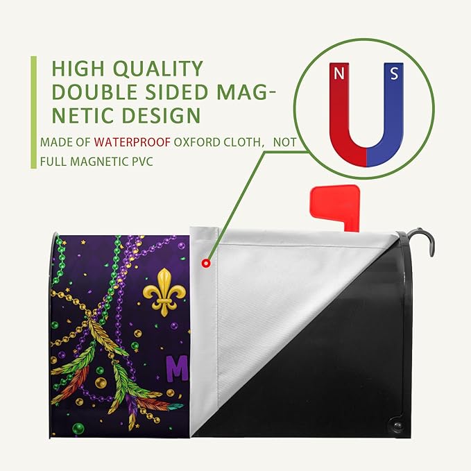 Mardi Gras Mailbox Cover Magnetic Standard Size 21x18 Inch Crawfish Carnival Beads Mailbox Covers Letter Box Wraps for Holiday Outdoor Garden Yard Decor