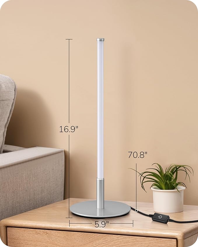 EDISHINE Upgraded LED Table Lamp, Stepless Dimmable Bedside Lamp with 3 Color Temperature, Modern Nightstand Lamp, Desk Lamp for Bedroom, Living Room, Corner, Gift, Metal Finish, Silver, 6W
