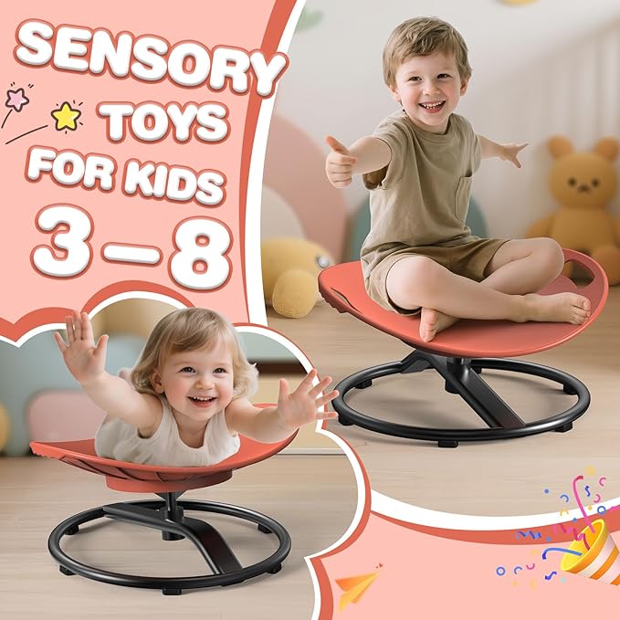 Spinning Chair for Autistic Kids - Safety Handle Sensory Chair for Autistic Children with Non-Slip Design, 3-12 Years Kids Swivel Chairs(Orange)