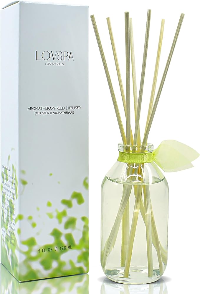 LOVSPA Reed Diffuser Set, Sparkling Citrus Scented Oil Diffuser with Sticks, Home Fragrance Accessories for Bathroom Shelf Decor, Aroma Diffusers for Home or Office Desk, USA Made