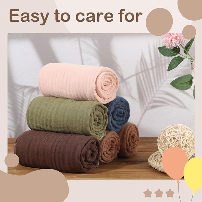 Peryiter 6 Pcs Muslin Hooded Baby Towels, 32"x 32" Cotton Newborn Bath Towel Muslin Infant Baby Blankets Absorbent Unisex Newborn Registry Gift Essentials for Girls Boys (Brown)