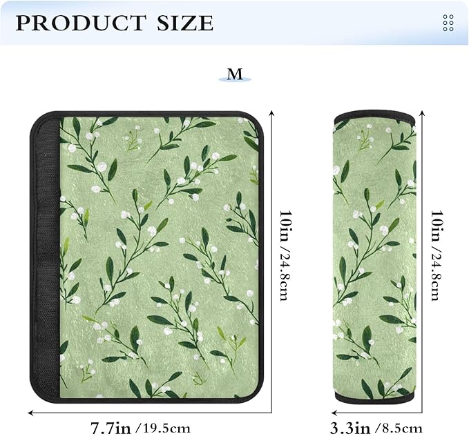 2 Pack Seatbelt Covers Seat Belt Cover Pad for Adults Boys Girls Car Seat Strap Covers Pads Cushion Universal Shoulder Strap Pad Protector for Backpack Camera Bag 6.5 Inch Green Branches and White Ber