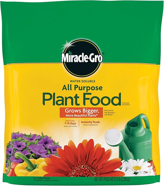 Miracle-Gro Water Soluble All Purpose Plant Food, 24-8-16, Instantly Fertilizes Plants, Waterproof Bag - 5 lb.