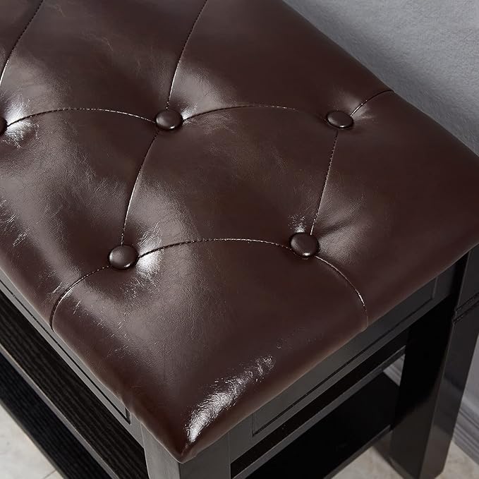 Shoe Storage Bench, Entryway Shoe Rack with Fiberleather Seat 2-Tier Lift Top Organizer Wooden Shoe Bench for Entryway Hallway Living Room (Black 31.5x13.8x18.9'')