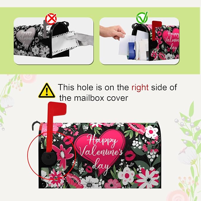 Happy Valentines Day Mailbox Covers Magnetic Standard Size Valentine Mailbox Post Cover Red Heart Truck Floral Flower Valentine's Day Mailbox Decor Waterproof Mail Box Wraps 21 * 18 Inch