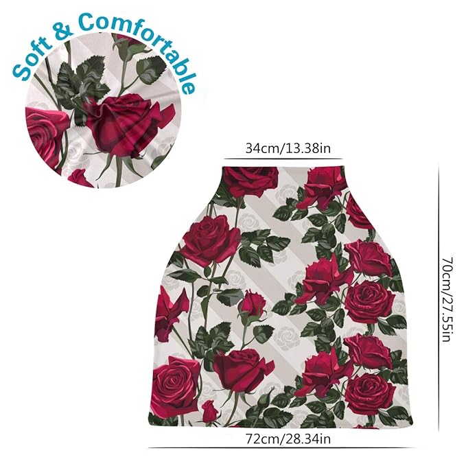 Nursing Cover Baby Car Seat Covers Carseat Canopy (Red Rose Flowers)
