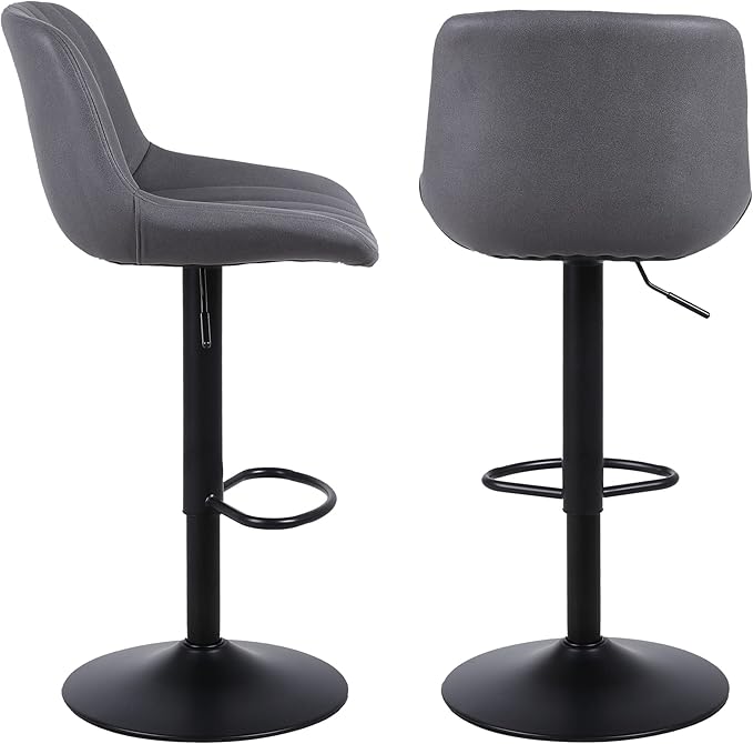 Bar Stools Set of 2, Swivel Counter Height Barstools with Back, Adjustable PU Leather Bar Chairs, Modern Armless Kitchen Island Stool, Dark Grey