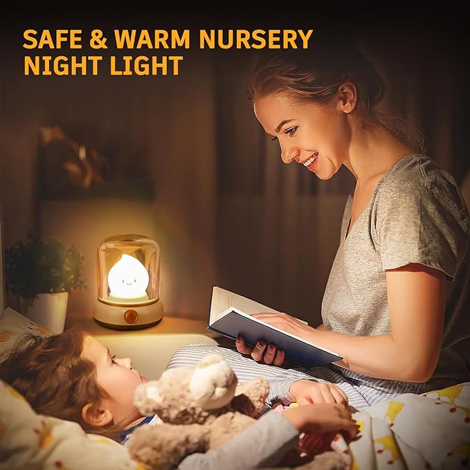 2Pack Ghost Campfire Night Light, Small Cute Desk Lamp, Dimmable Cordless Bedside Table Lamp, Rechargebale Battery Oprated Warm Night Light for Bedroom/Kids/Baby Nursery, Vintage Ambient Lighting