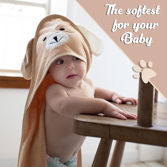 Baby Towels with Hood - Soft, Absorbent Viscose Made of Bamboo, Extra Large 35 x 35 Inches, for Newborns, Infants, Boys and Girls, Brown