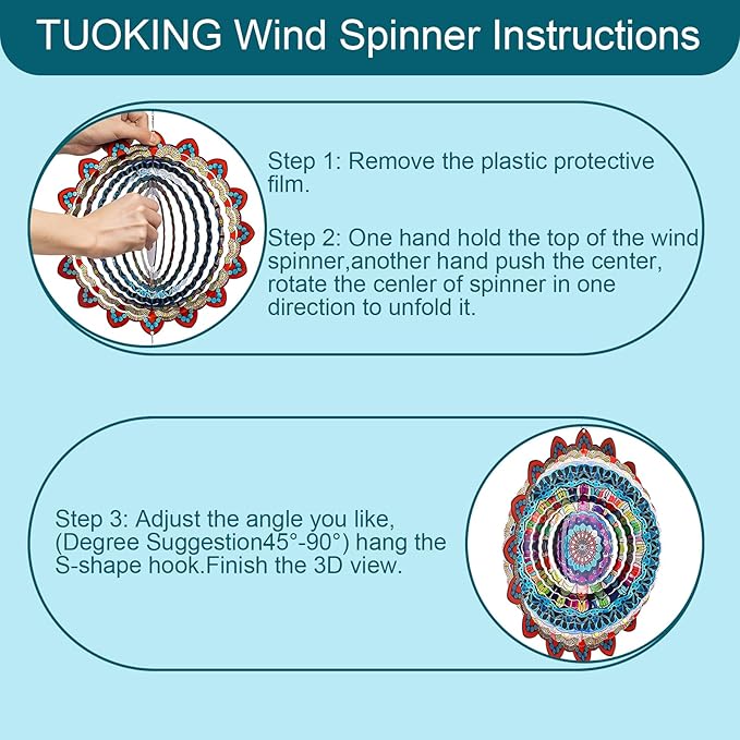 TUOKING Mandala Wind Spinners Outdoor Metal 3D Hanging Art Wind Spinner 12 Inch Stainless Steel for Yard and Garden Decoration Worth Gift for Women