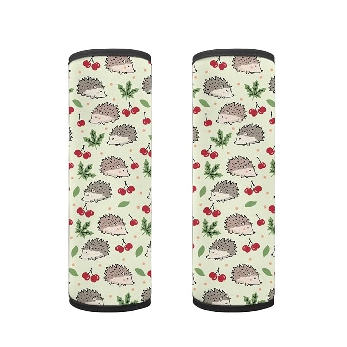 Biyejit Hedgehog Cherry Print Car Seat Strap Covers for Baby Kids, Anti-Slip Seat Belt Covers Strap Pads Cushion for Boy Girl, Protect Neck and Shoulder for Stroller, 2 Pack