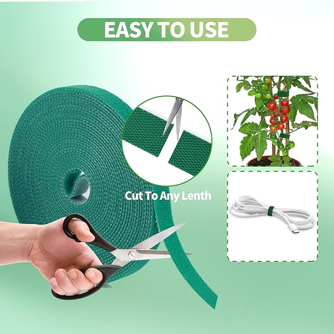 Plant Tape for Climbing Plants,Reusable Garden Tie Tape with Double-Sided Adhesive,Plant Twist Tie,Green Nylon for Outdoor Gardening,Tomato Plant Support,Cable Organization(65.6ft x0.47in)