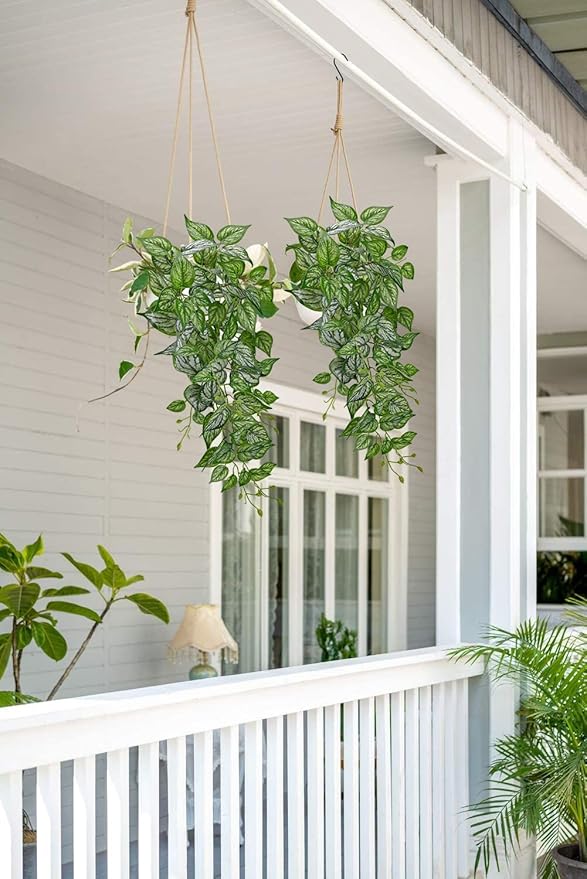 DILATATA Fake Hanging Plants Artificial Hanging Plants 26" Faux Pothos Leaves Plant for Wall Shelf Home Indoor Outdoor Decor - 2 Pack