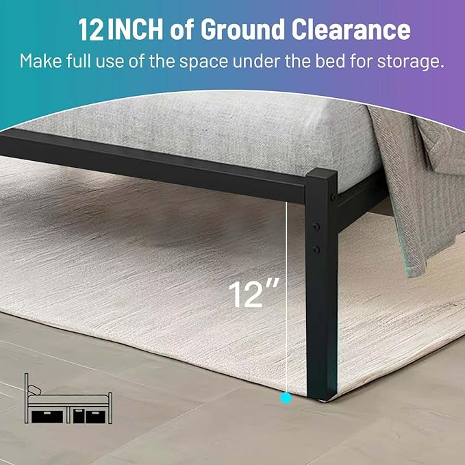 Queen Bed Frame with Headboard,Heavy Duty Steel Slats Support-LED Bed Frame with USB Charging Station,Mattress Foundation-Under Bed Storage,No Box Spring Needed,Noise Free，Black