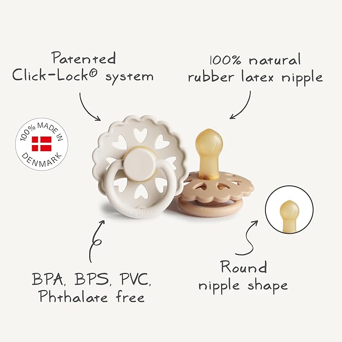 FRIGG Andersen Fairytale Natural Rubber Baby Pacifier | Made in Denmark | BPA-Free (Cream/Silky Satin, 0-6 Months)