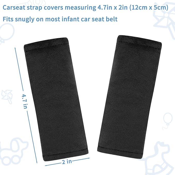 SWESEN Baby Car Seat Belt Covers for Boys and Girls, Carseat Shoulder Padding, Soft Car Seat Neck Cover, Mink Car Seat Straps Shoulder Pads, Solid Colour Stroller Strap Cover for Baby Kids, Black