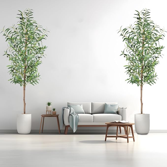 Fake Olive Tree, 5FT 2Pack Tall Plants Olive Trees 60in Silk Plant with Trunk and Realistic 536 Leaves and 20 Fruits for Modern Office Home Decor Indoor
