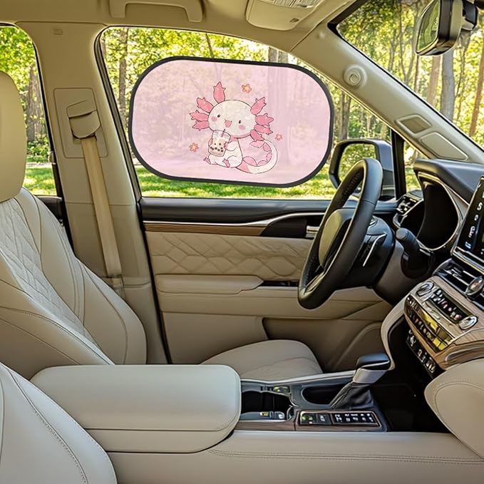 Bulopur Kawaii Axolotl Window Shades for Car 2 Pack Car Window Shade Baby UV Protection Breathable Car Sun Shade Side Window Universal Car Interior Accessories