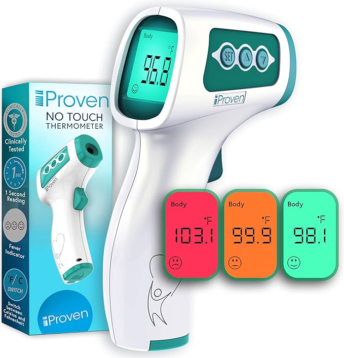 Infrared Forehead Thermometer for Adults and Infants, Touchless iProven Thermometer, 1sec Instant Accurate Readings, 3 in 1 Including Fever Alarm, Silent & Memory Mode