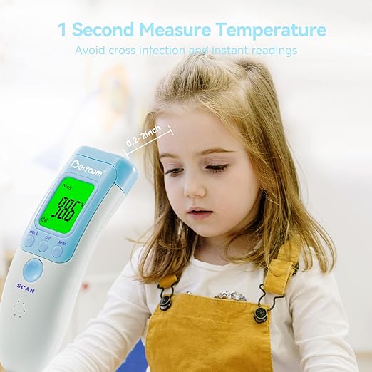 Berrcom Forehead Thermometer for Adults and Kids, Non-Contact Infrared Digital Thermometers for Fever, Room, and Object, Touchless Temperature Gun with Fever Alert