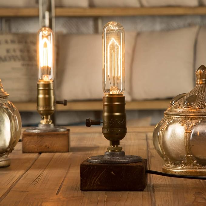 OuXean Vintage Table Lamp, Industrial Nightlight Steampunk Desk Lamp with E26 Antique Lamp Holder for Bedroom Living Room Home Art Display Cafe Bar Studio Antique Decor, Push Button(Without Bulb)