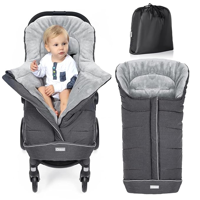Orzbow Universal Stroller Footmuff, Winter Baby Bunting Bag for Stroller - Baby Sleeping Bag with Coral Fleece Lining for Cold Weather, Water-Repellent, Winter Must Have for Toddler Kids, Dark Grey