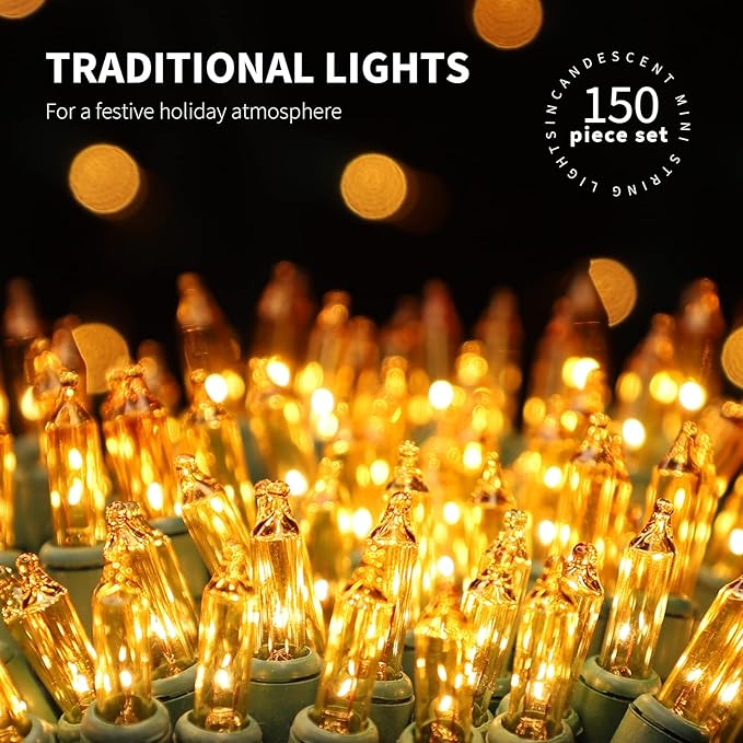 150LIGHTS Yellow Extra-Bright with End Connectors Christmas Decorative Lights 9.72m UL Certified Mini String Light Set Waterproof for Home Garden Holiday Christmas Tree Party Patio Wedding