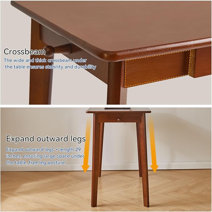 Wood Writing Desk with Drawer and Hanging Rod, Small Computer Desk Table, Work Table, Study Desk, Small Wooden Dining Table Brown YD-WD01H