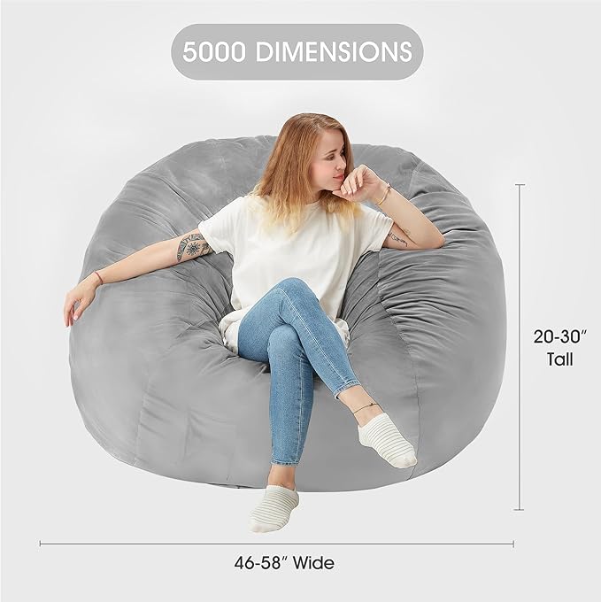 HABUTWAY Bean Bag Chair: Giant 5' Memory Foam Furniture Bean Bag Chairs for Adults with Microfiber Cover 5Ft (Light Grey)