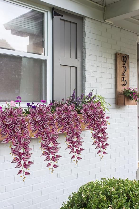 DILATATA Fake Hanging Plants Artificial Hanging Plants 26" Faux Wandering Jew Hanging Leaves Plants for Wall Shelf Home Indoor Outdoor Decor - 2 Pack