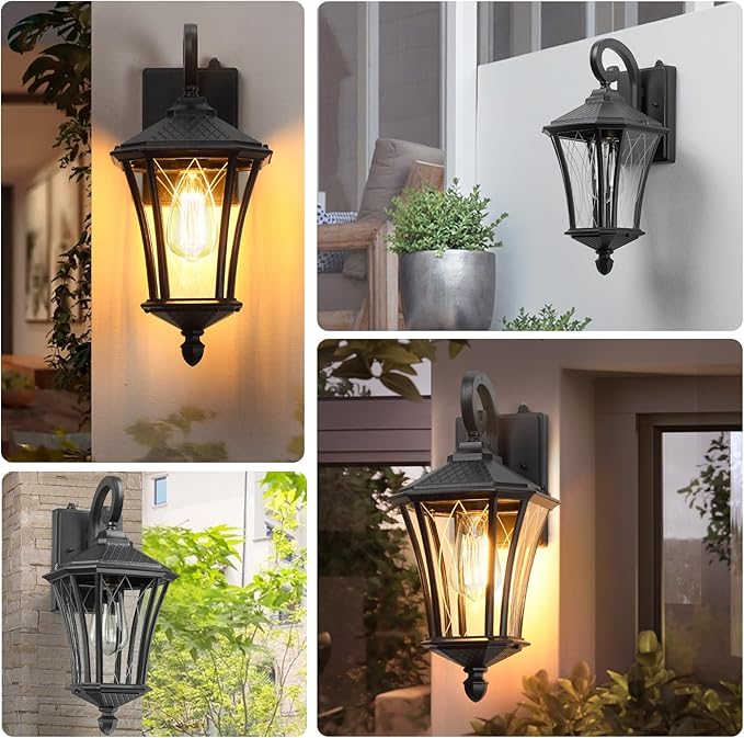 YSN 2 Pack Dusk to Dawn Outdoor Light Fixture Wall Mount Porch Lights Weather Resistant Exterior Sconce Light, Waterproof Wall Lantern for Porch, Garage, Backyard, Walkway, E26 Socket, Black