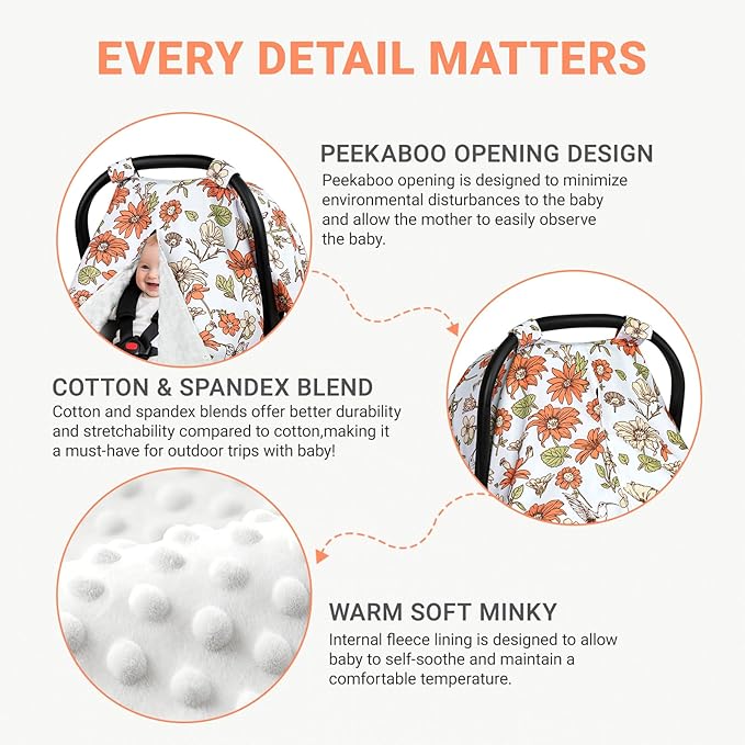 Metplus 2 in 1 Baby Car Seat Cover, Car Seat Canopy for Babies, Mom Multiuse Nursing Cover, Minky Baby Carrier Covers, Newborn Boy Girl, Peekaboo Opening